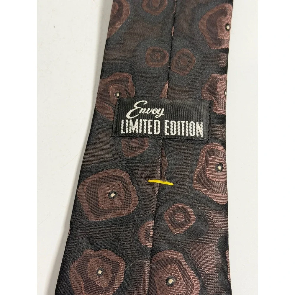 VTG Envoy Limited Edition Tie Brown Black Geometric Abstract Silk Mens OS
